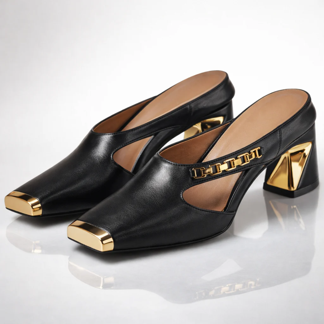 Edna - Pantofi cu toc bloc aurii
