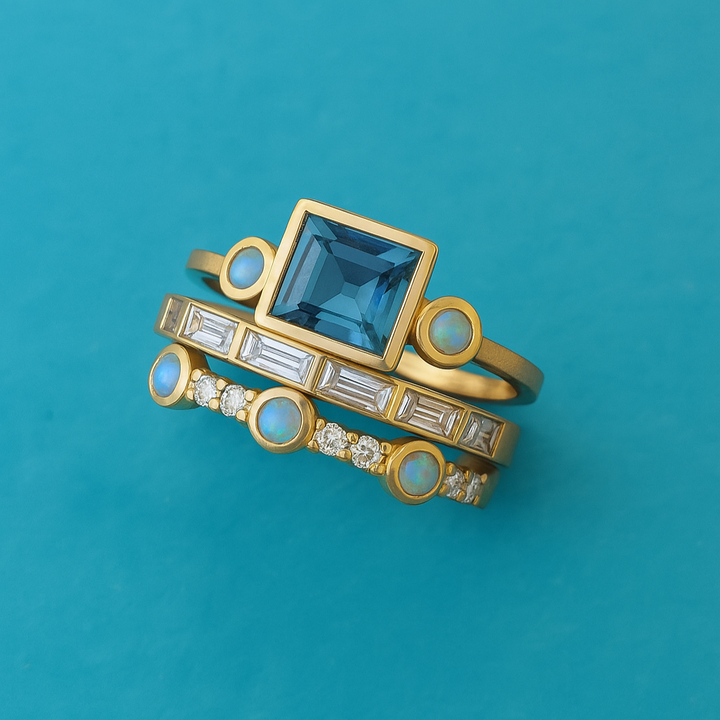 Herta - Set de inele cu cristal albastru Vintage