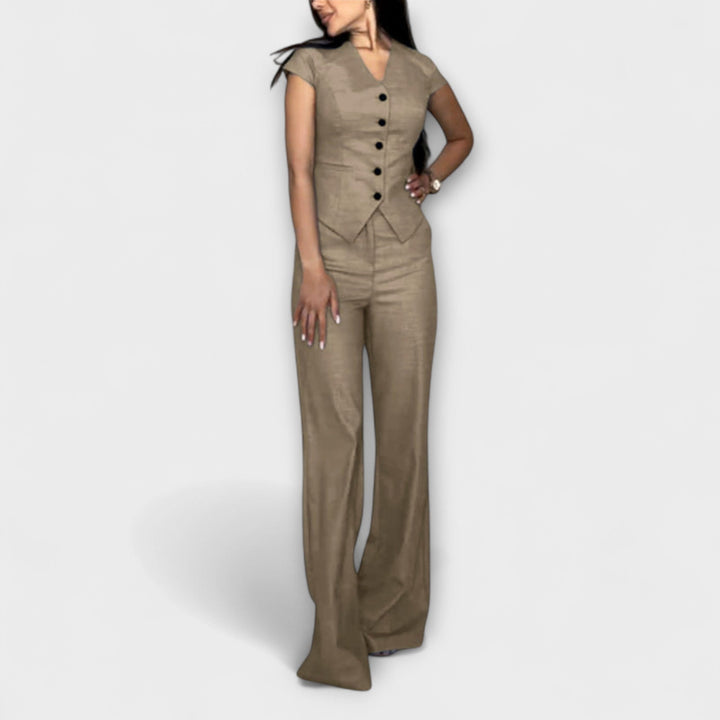 Ivy - Set elegant de top cu decolteu în V și pantaloni
