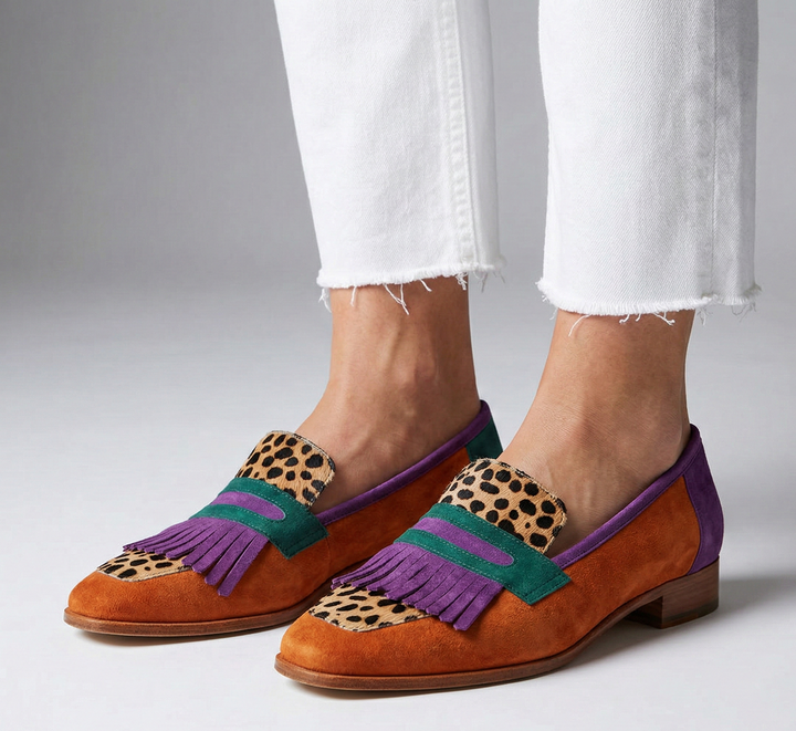 Elena - Mocasi Cafenii cu Model Leopard