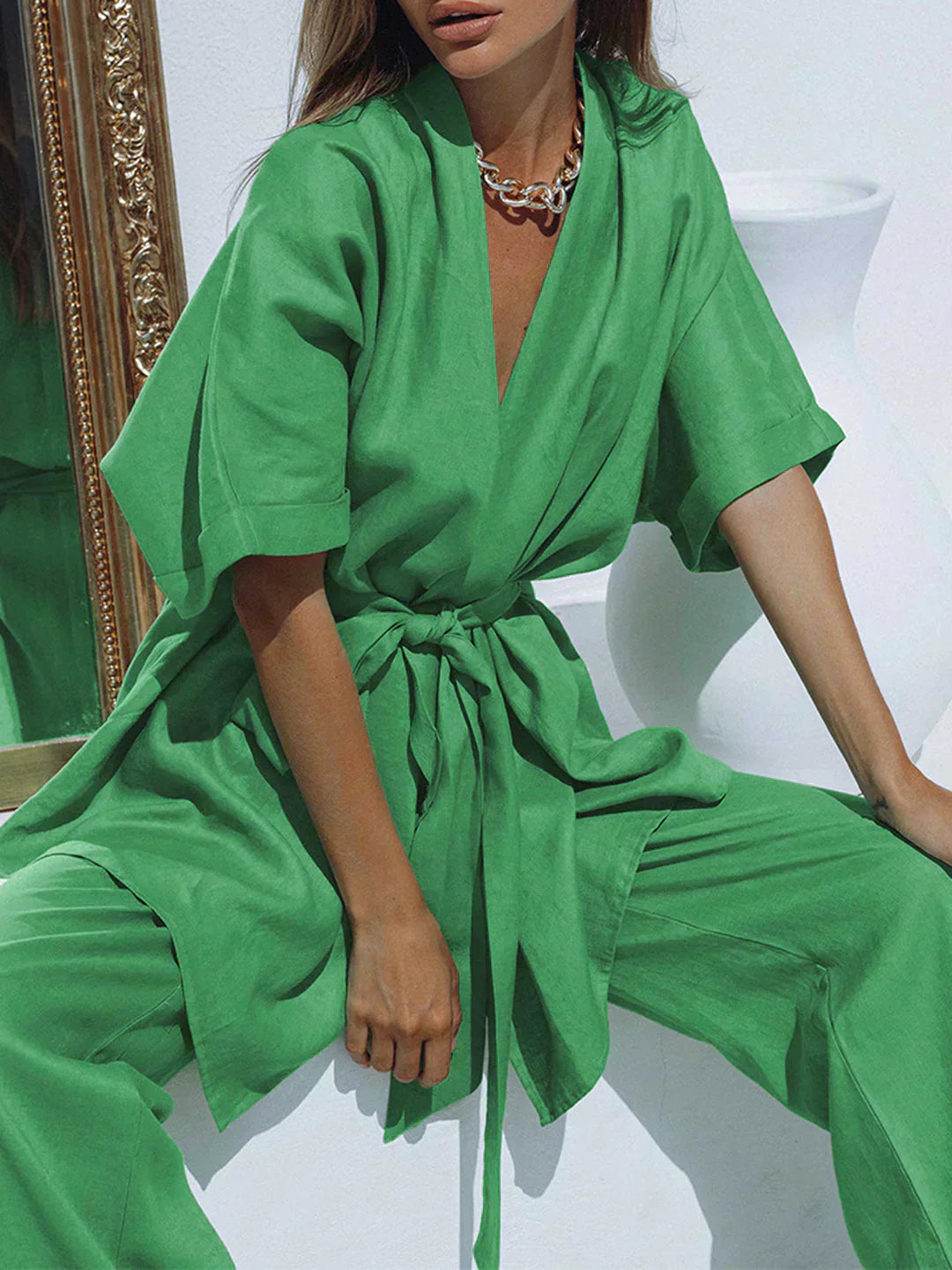 Set de pantaloni cu design oversized, legat în talie