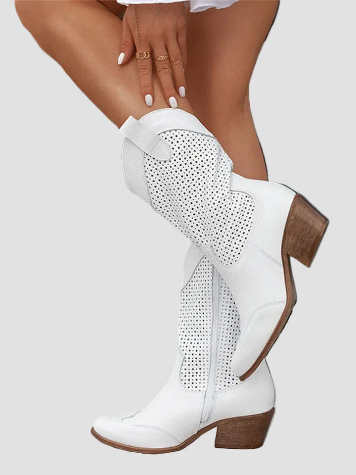 Xenia - Botine Cowboy Moderne din Denim cu Fermuar Pe Lateral