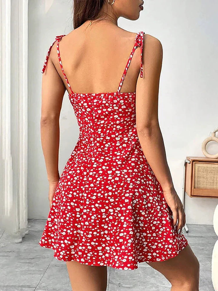 Lara | Rochie scurtă cu bretele fine și imprimeu floral