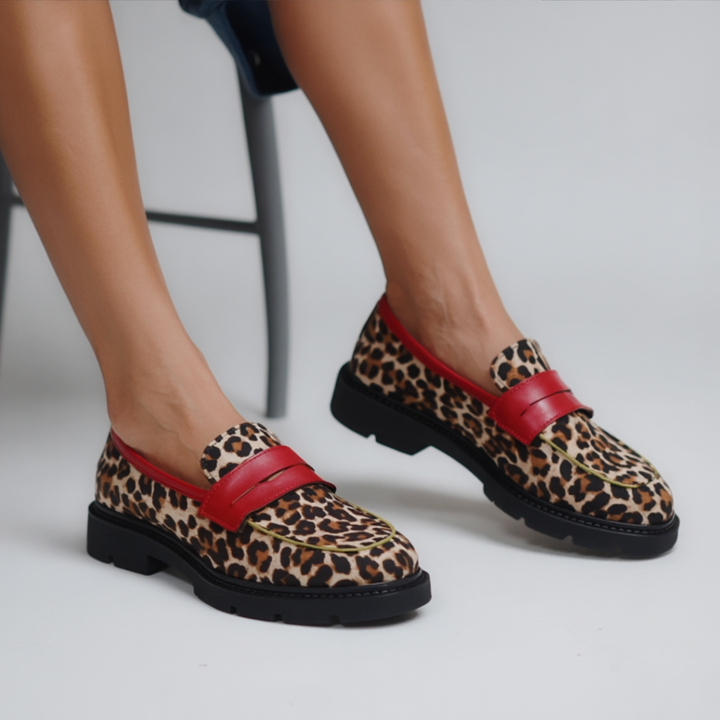 Marianna - Mocasin leopard cu suede sintetic și vârf rotund
