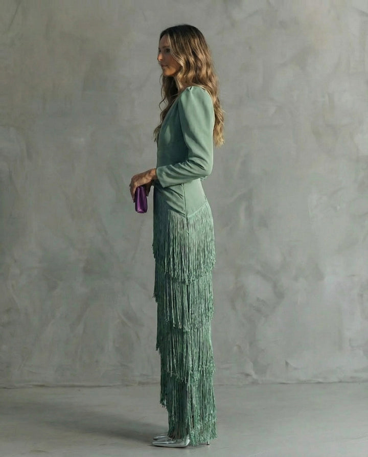 Clara · Rochie elegantă cu mâneci cu franjuri