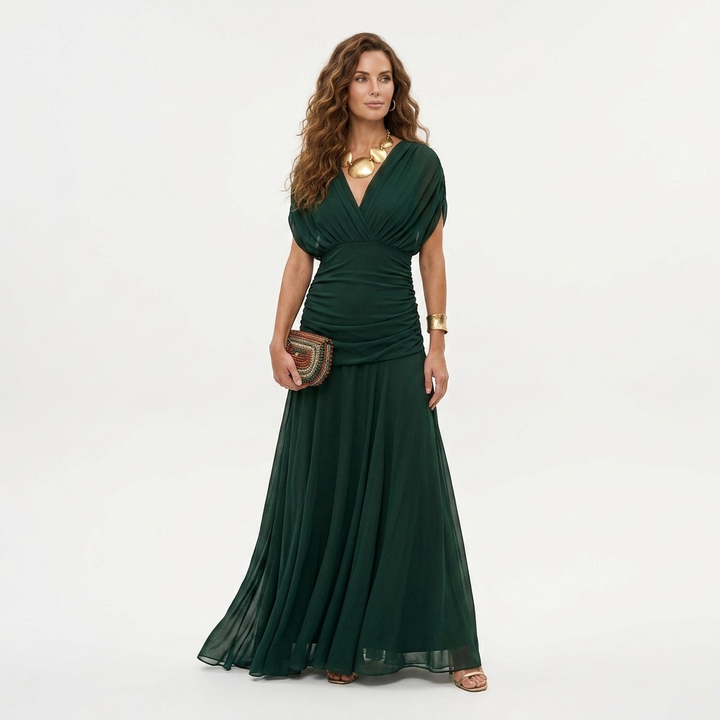 Xenia - Rochie lungă elegantă cu decolteu în V